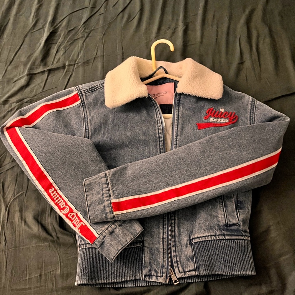 Juicy Couture Kids Blue Denim Jacket with Red Stripes